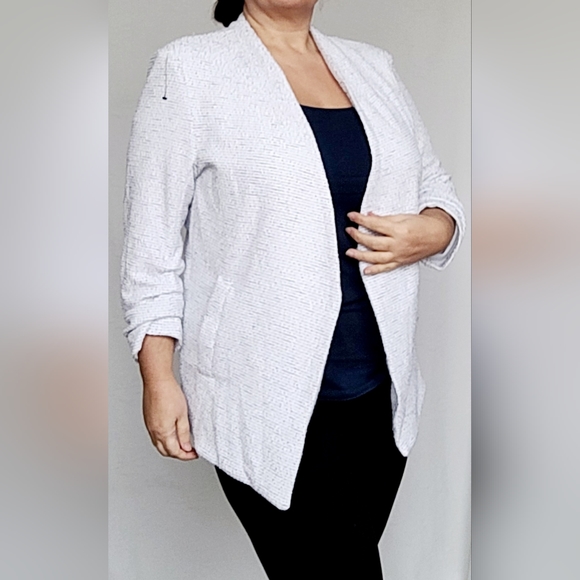 Carolina Belle Montreal Heathered White/Blk OpenFront Cardigan/Blazer Stretch XL - Picture 5 of 16
